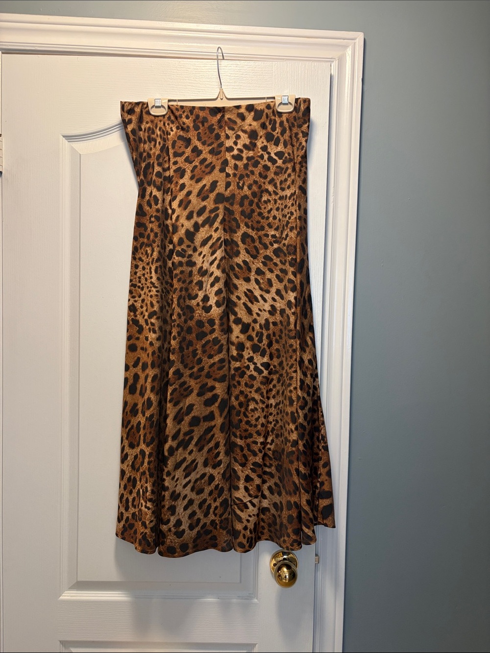 H&M Leopard-Print A-Line Midi Skirt in Brown and Cream